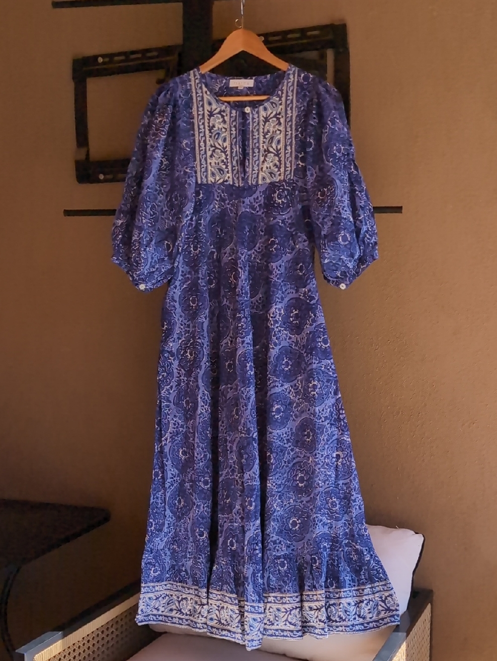 Marea By Liz Joy Delft Blue Maxi Dress 100% Cotton XS - Picture 2 of 8